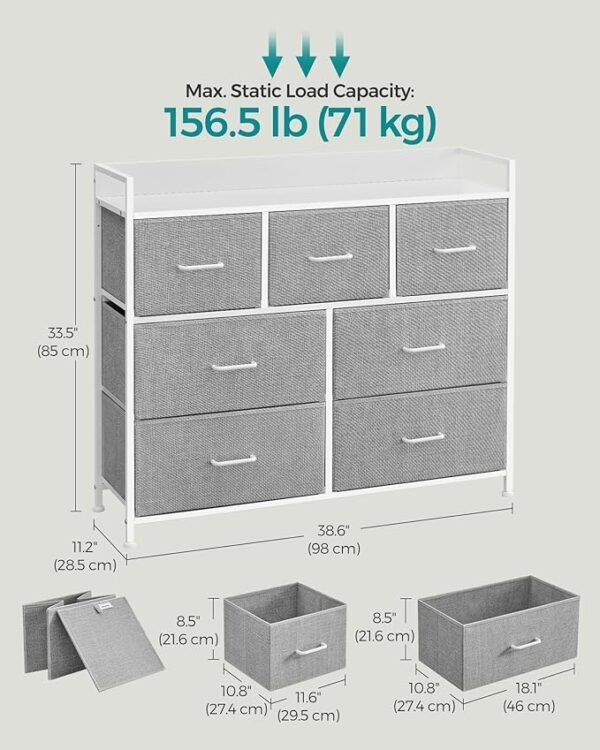 Bedroom Cabinet, 7 Fabric Drawers with Handles - Image 10