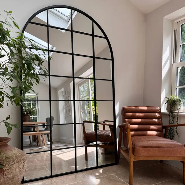 Brooklyn-Full Length Extra Large Black Arched Metal Mirror 200cm x 120cm - Image 2