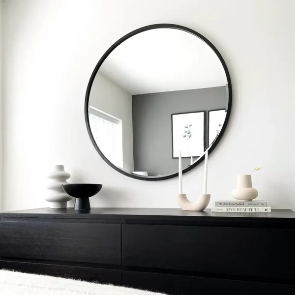 Higgins-Black Metal Modern Round Wall Mirror 100cm x 100cm - Image 6