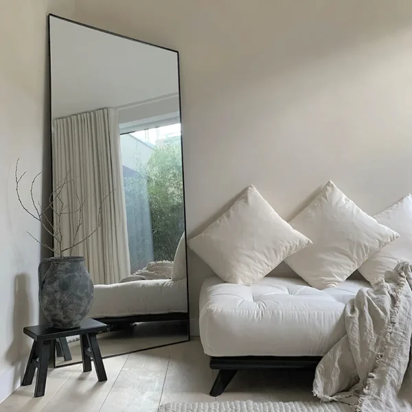 Theo-Full Length Black Rectangular Large Metal Mirror 160cm x 60cm