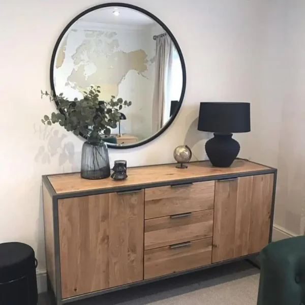 Higgins-Black Metal Modern Round Wall Mirror 100cm x 100cm - Image 3